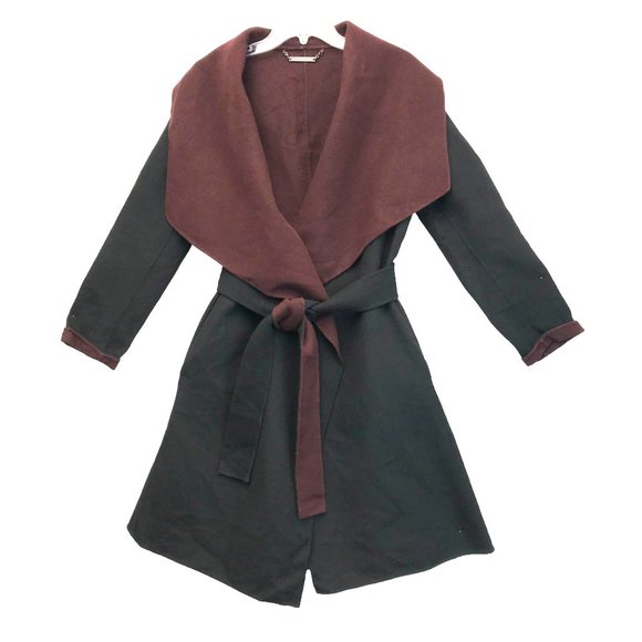 Diane Von Furstenberg Jackets & Blazers - Diane Von Furstenberg Womens L Wrap Coat Wool Blend Reversable Black & Deep Wine